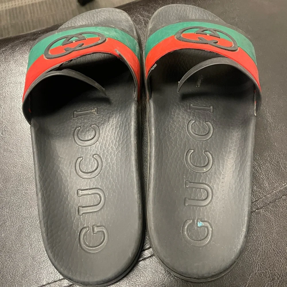 Authentic Gucci Interlocking G Slide Sandals Men Sz 11 FLAWED